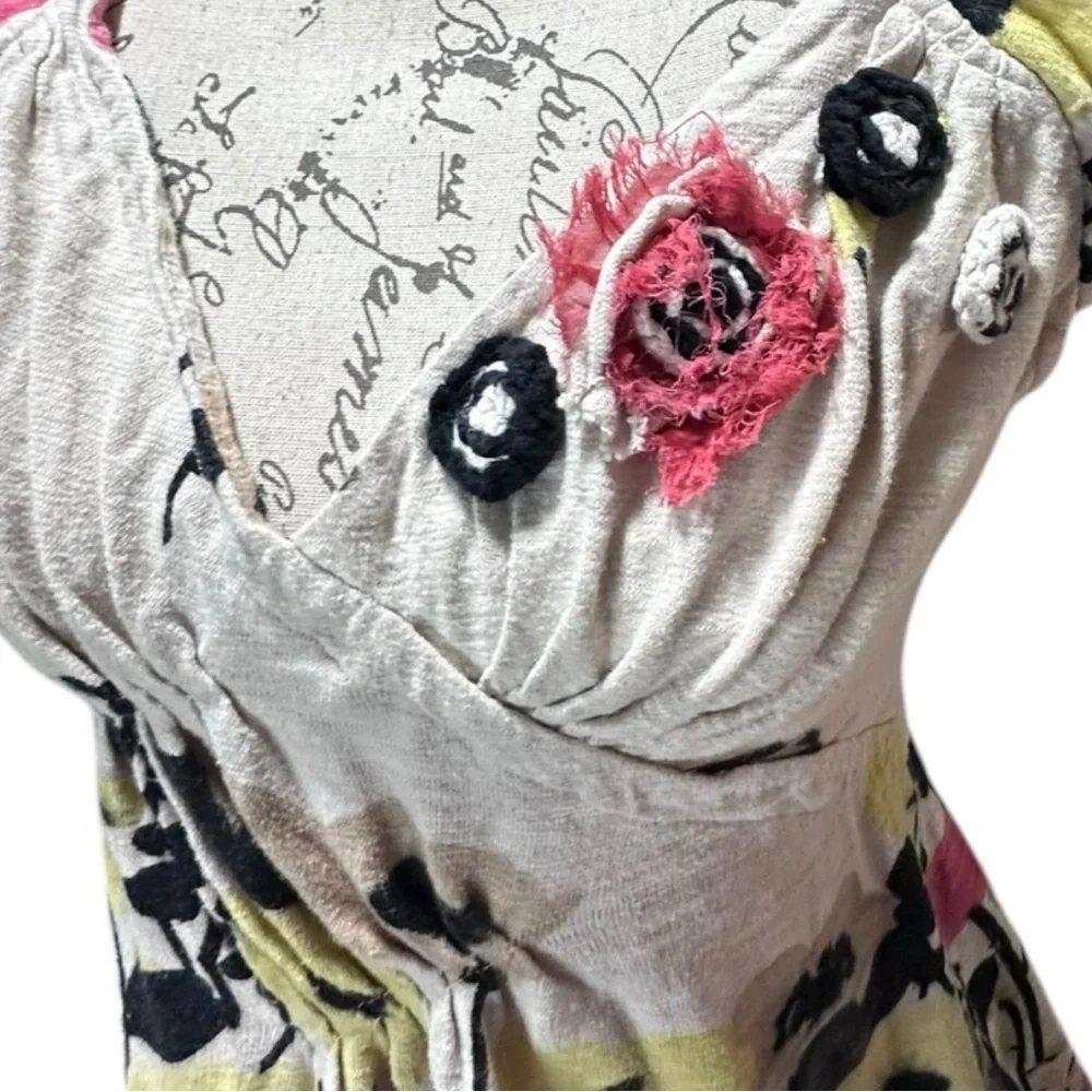 Anthropologie Baraschi Floral Short Puff Cap Sleeve Top Size Medium